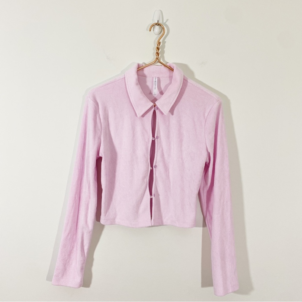 Fabletics Large Terry Cloth Button Down Collared … - image 3